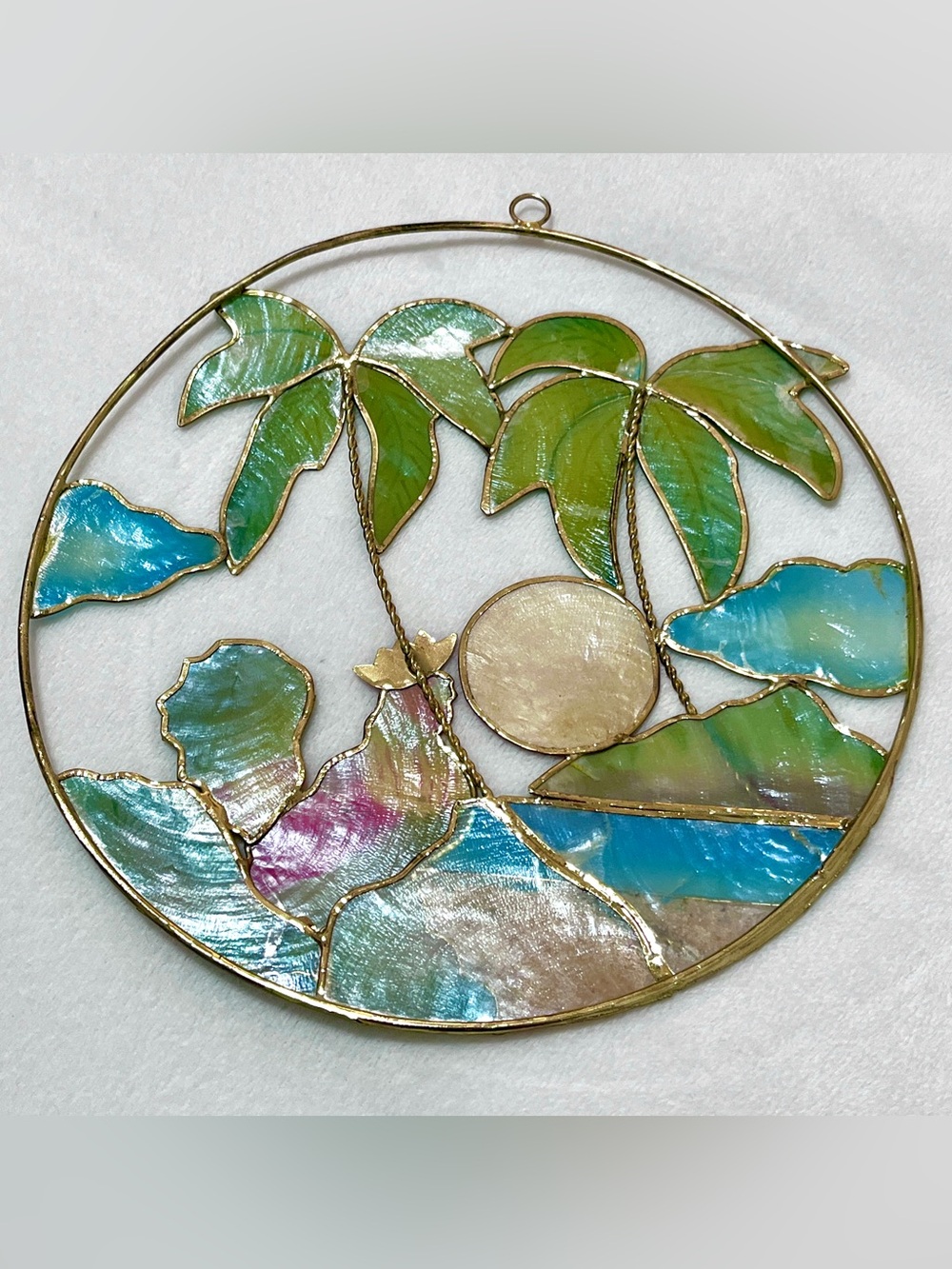 Vintage Capiz Shell Tropical Rooster Beach Suncatcher Window Hanging 7" - Picture 3 of 4